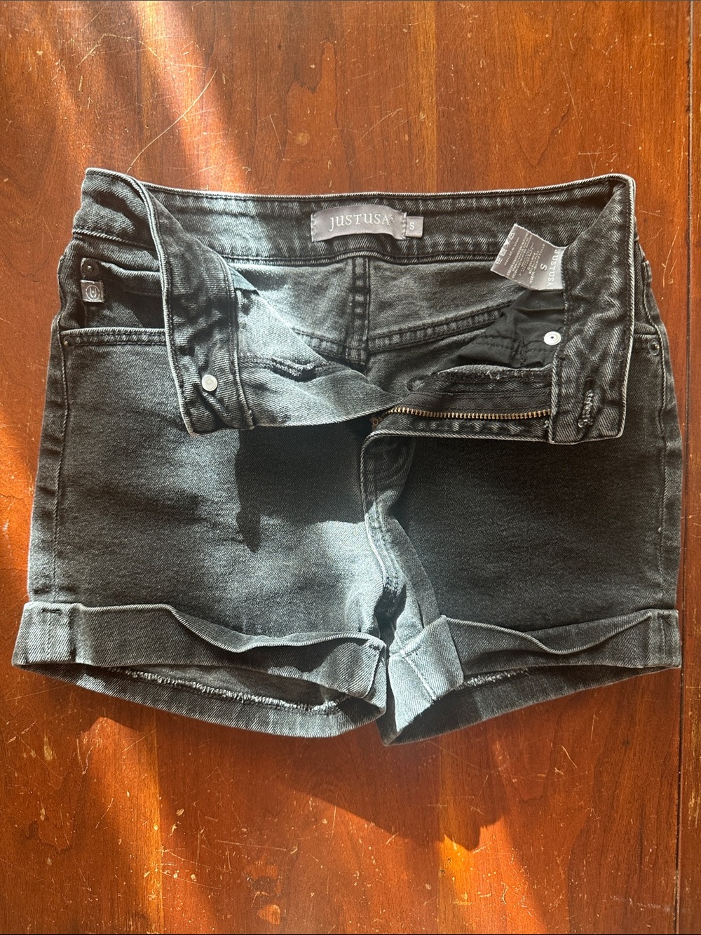 Just USA Black Cuffed Denim Shorts